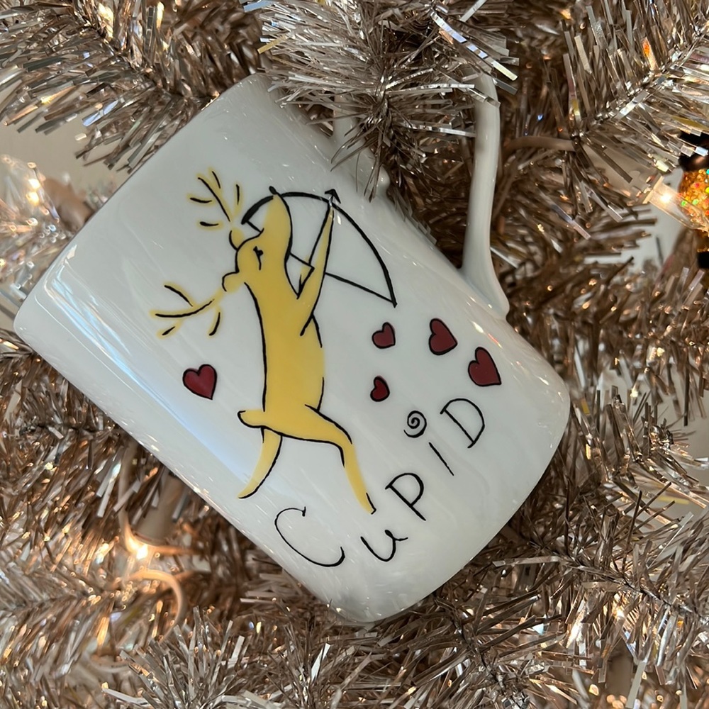 Cupid Reindeer Silver Rimmed Mug from Pottery Barn